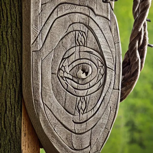 Prompt: Odin hanging from Yggdrasil, Scandinavian flat plane carving