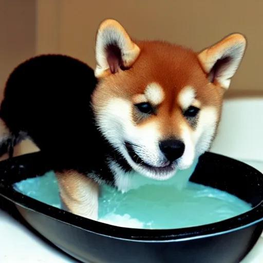 Image similar to Shiba inu puppy takes a bath