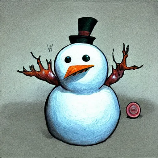 Prompt: snowman slug pokemon by shaun tan, style of john kenn mortensen, digimon monster, yugioh creature