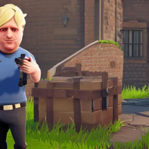 Image similar to an in-game screenshot of Boris Johnson as a Fortnite skin