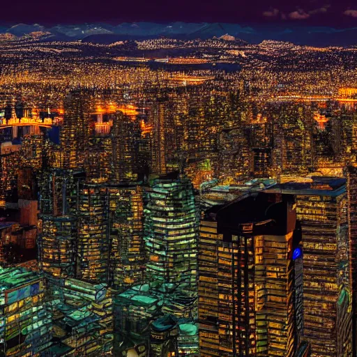 Image similar to vancouver bc canada at night, neon 8 k photo realistic