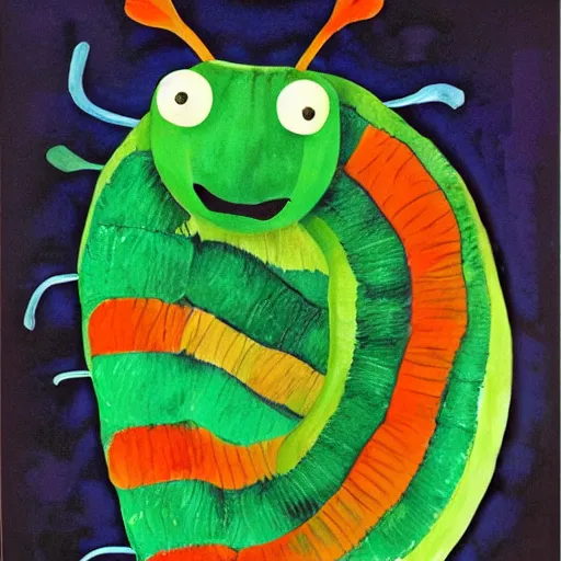 Prompt: Very hungry caterpillar, by Eric Carle