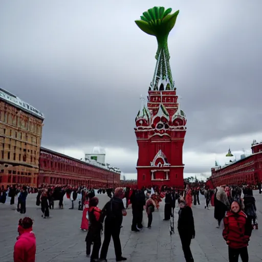 Prompt: epic photo giant kiwi standing on red square