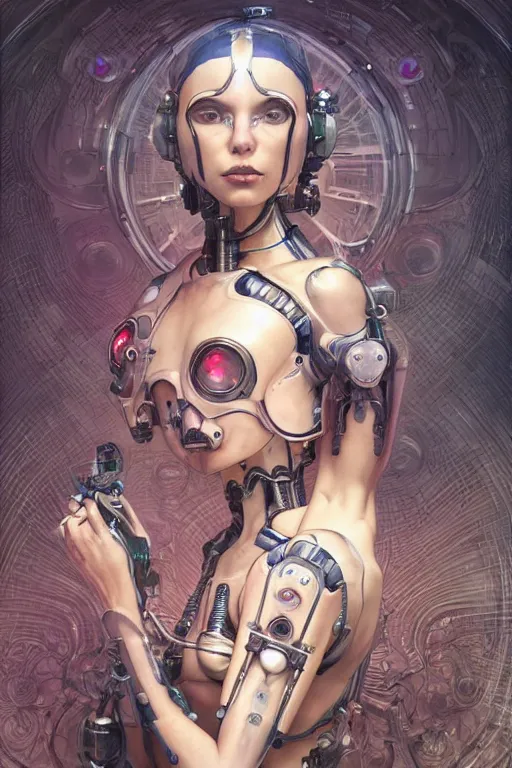 Prompt: twin Alien Robot concubines, facial tattoos, artists portrait, biomechanical, oppai, fantasy, highly detailed, photograph, concept art, sharp focus, depth of field blur, Mandelbrot fractal, art by artgerm and greg rutkowski and alphonse mucha and trevor brown