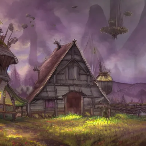 Image similar to concept art of a fantasy farm, wlop style