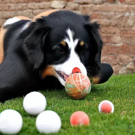 Image similar to award winning photograph, dog licking balls