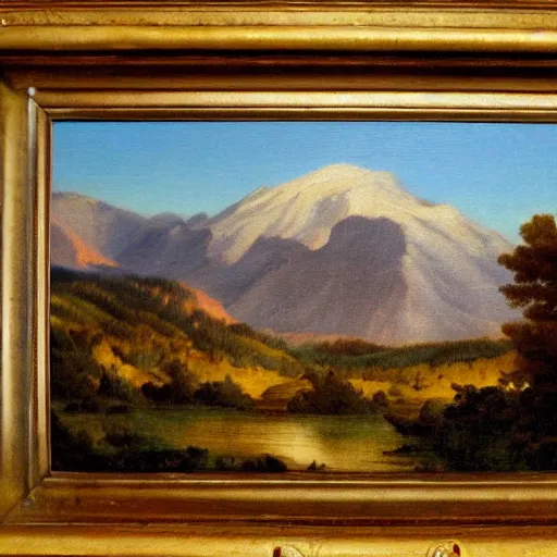 Image similar to Colorado mountains beautiful landscape derailed painting in the style of 19th century Hudson river school art