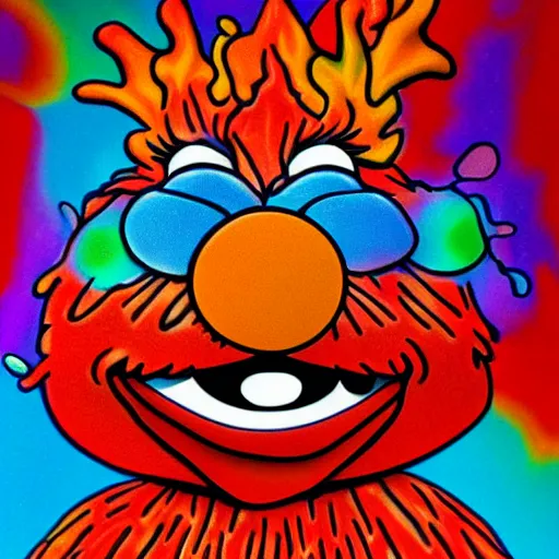 Prompt: portrait of a psychadelic elmo cracked out of his mind