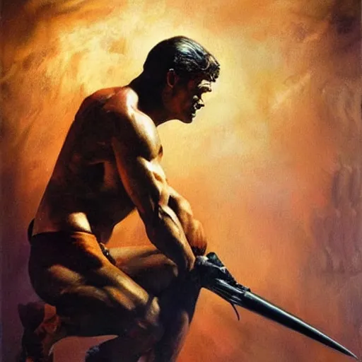 Image similar to ultra realistic portrait painting of magnum, art by frank frazetta, 4 k, ultra realistic, highly detailed, epic lighting