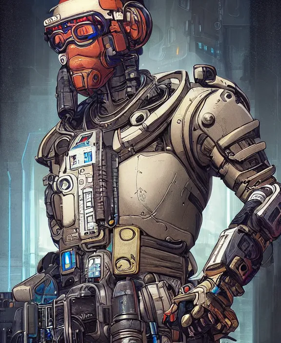 Prompt: cyberpunk pathfinder robot from apex legends character portrait, portrait by james gurney and laurie greasley, concept art, intricate details, highly detailed, vintage sci - fi