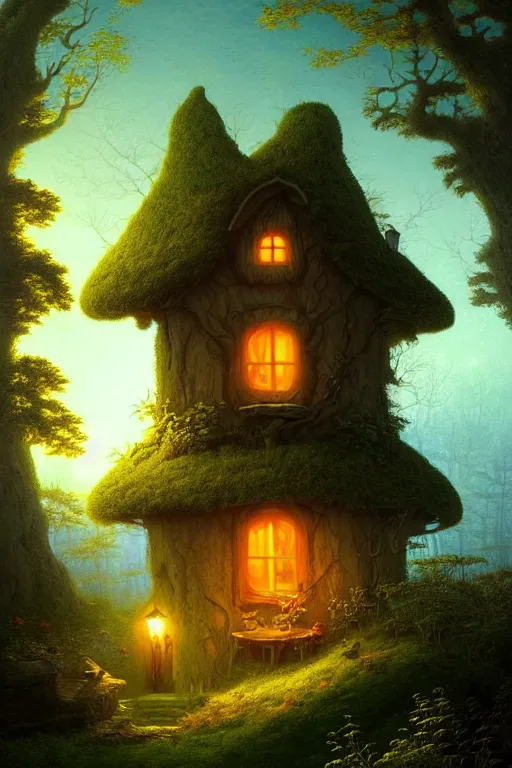 Prompt: a beautiful digital illustration painting of a fantasy little house in the night forest whimsical benoit b. mandelbrot, steven belledin, martin johnson heade, lee madgwick, caspar david friedrich, and david rios ferreira. 8 k resolution trending on artstation concept art digital illustration