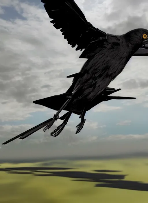 Image similar to a highly detailed ultra realistic photograph of a crow pilot