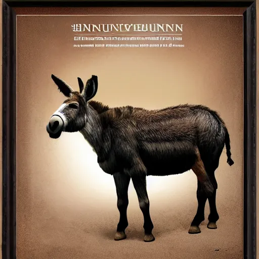 Image similar to donkey sitting on benjamin netanyahu picture, photorealistic, detailed, photograph