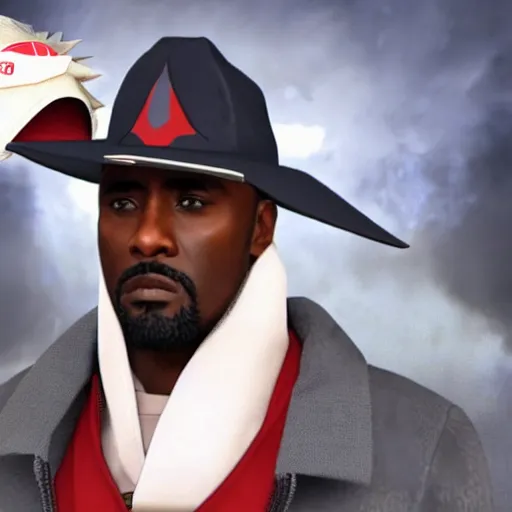 Prompt: edris elba as the hokage wearing hokage hat, extreme detail, screenshot, 8 k, sharp