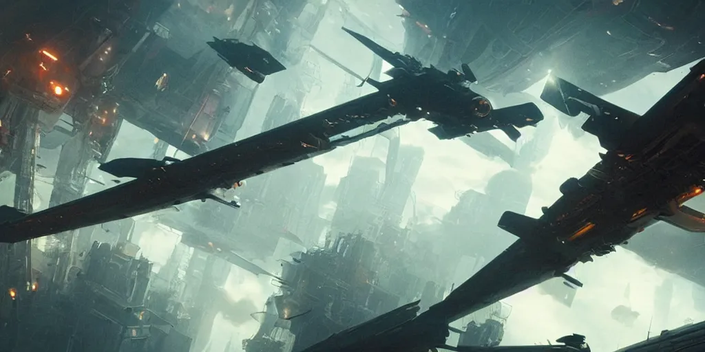 Prompt: screenshot from a renaissance airship cyberpunk blockbuster science fiction action flick, fps, cinematography, photo, photography, 4 k, by greg rutkowski, roger deakins