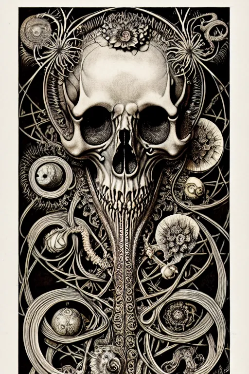 Image similar to art forms of nature by ernst haeckel, memento mori by arthur rackham, ornate antique porcelain beautiful skull mask, ultrasharp, photorealistic, hyperdetailed, octane render, polished, art nouveau, neo - gothic, gothic, intricate ornamental organic filigree, art nouveau botanicals, art forms of nature by ernst haeckel, horizontal symmetry, symbolist, visionary