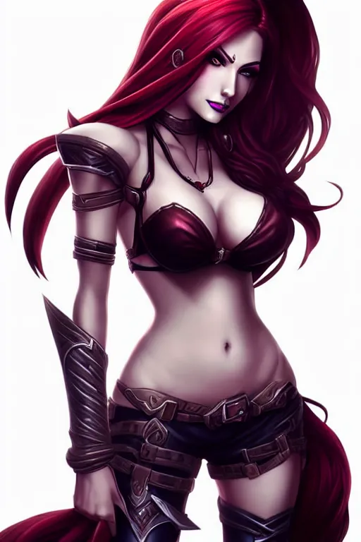 Image similar to full body portrait of Katarina from League of Legends illustration, medium shot, intricate, elegant, highly detailed, digital art