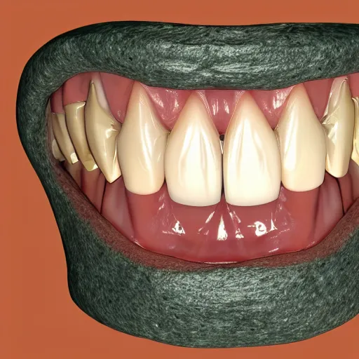 Image similar to poorly rendered 3 d set of teeth