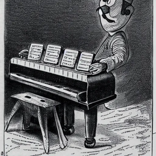 Image similar to luigi playing the piano in hell, detailed