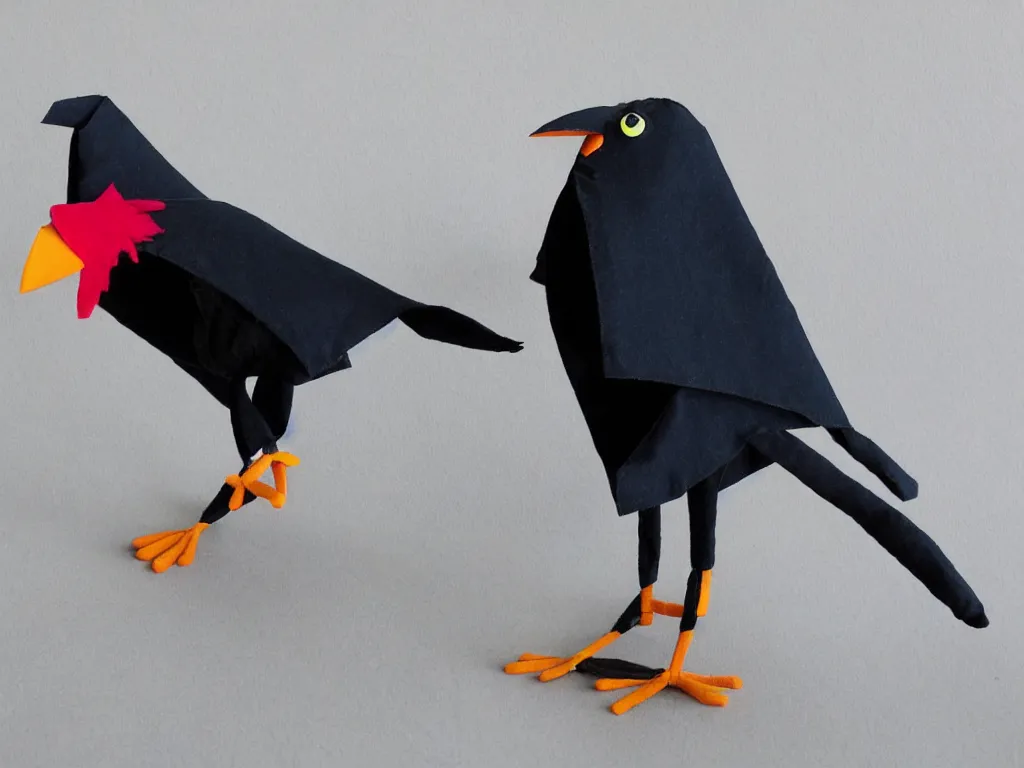 Prompt: a crow made out of fabric, designed by Pixar