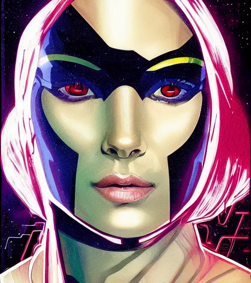 Image similar to portrait of a female android, by DC comics and Sandra Chevrier