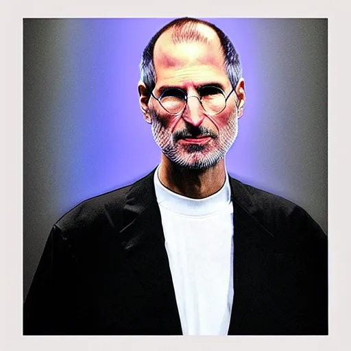 Image similar to “a hyperreal stylized portrait photograph of Steve Jobs wearing an Augmented Reality visor, in the year 2030, cyberpunk”