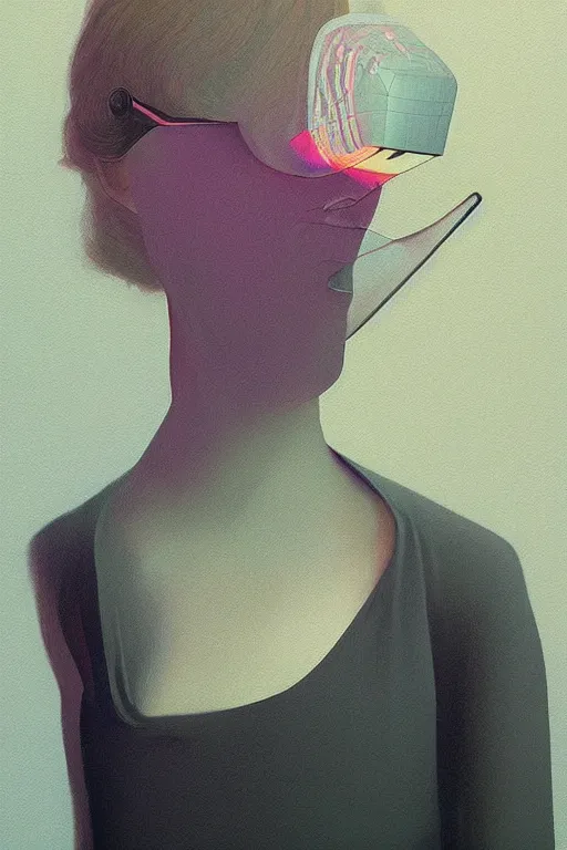 Image similar to woman wearing oculus and digital glitch head edward hopper and james gilleard, zdzislaw beksisnski, higly detailed