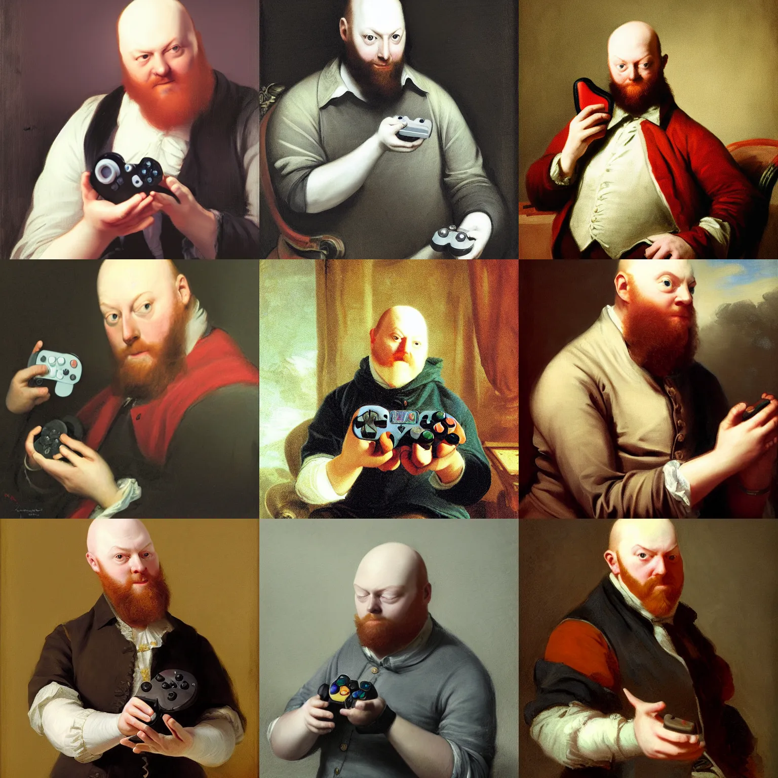 Prompt: playful portrait of angriestpat holding a controller by joseph ducreux