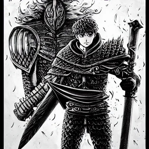 Prompt: a knight with a huge sword, kentaro miura, berserk, symmetrical, high detail