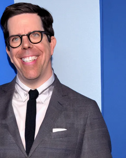 Prompt: ed helms with a suit as a muppet. highly detailed felt. hyper real photo. 4 k.