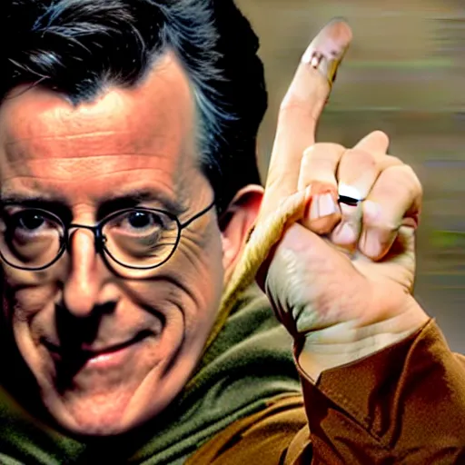 Image similar to stephen colbert as part of the fellowship of the ring