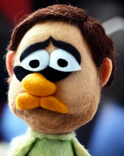 Image similar to jim halpert as a muppet. highly detailed felt. hyper real photo. 4 k.