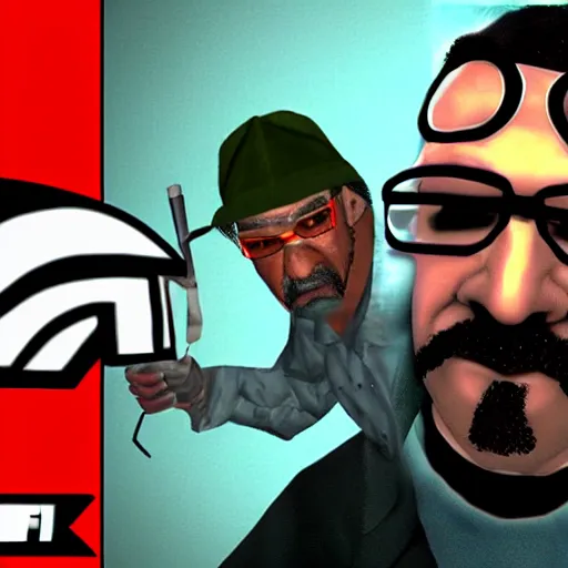 Prompt: the postal dude from postal 2 vs gordon freeman from half life fight