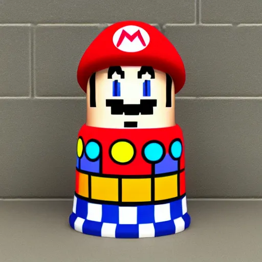 Prompt: photo of russian nesting doll that looks like mario