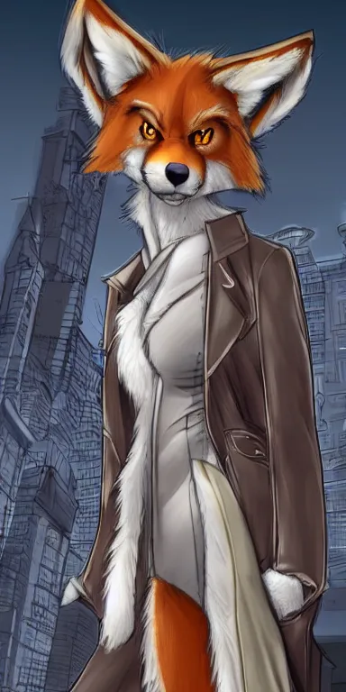 Prompt: gorgeous stylish anthro!! werefox in the city, fursona! furry art commission, hibbary, photorealistic, furaffinity