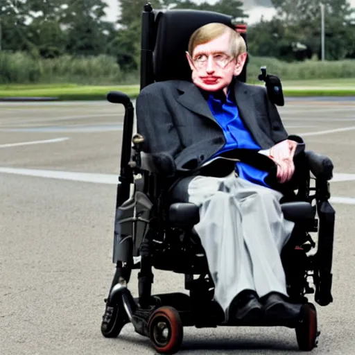 Prompt: stephen hawking in mario cart, in his wheelchair