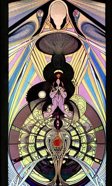 Image similar to psychedelic interdimensional futuristic musical instruments, aubrey beardsley, alphonse mucha, Charles Gesmar, winold reiss, erte, paul laffoley, leonardo da vinci, philippe druillet, roger dean