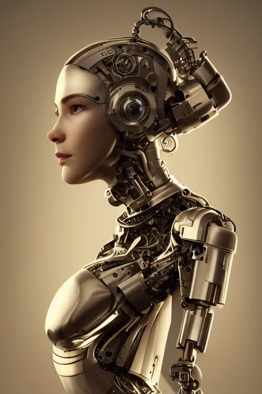 Image similar to Mechanical female android looking, cinematic lighting, intricate, elegant, super highly detailed, art station, concept art, smooth, sharp focus, no blur, no dof, extreme illustration, Unreal Engine 5, Photorealism, HD quality, 8k resolution, cinema 4d, 3D, beautiful, delicate, art by artgerm and greg rutkowski and alphonse mucha and loish and WLOP