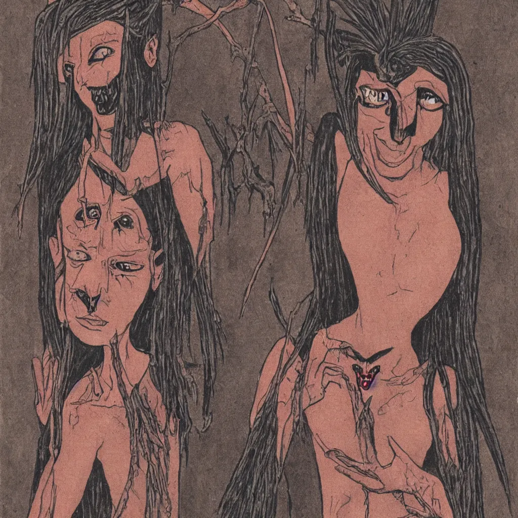 Image similar to ancient nilotic androgynous vampire with demonic eyes, illustration