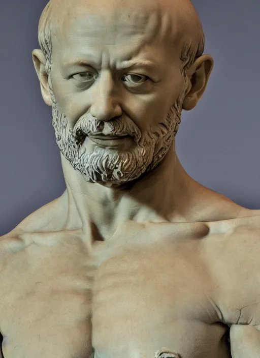 Prompt: Michelangelo's statue of Real-life Homer Simpson, highly detailed, 8k