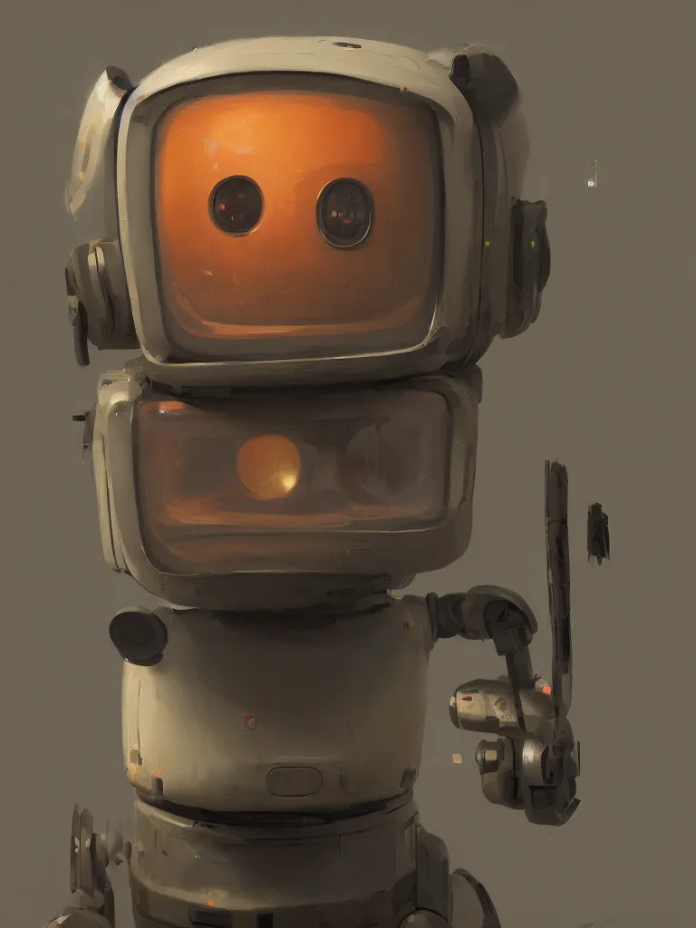 Image similar to a portrait of a cute robot in a painting from stalenhag, 4 k, 8 k, hdr, artstation, concept art