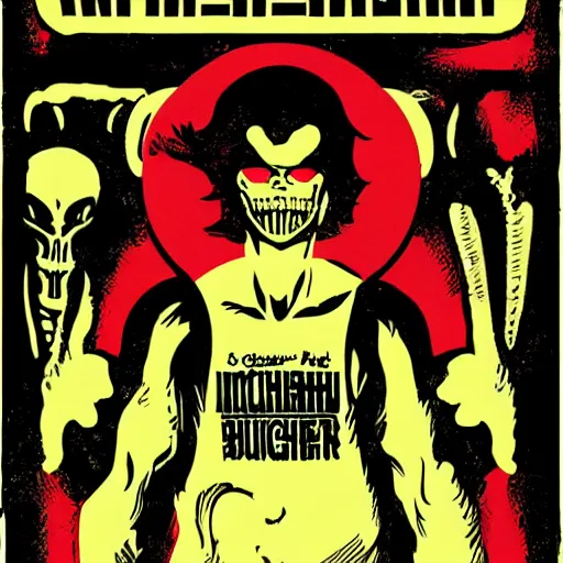 Image similar to individual intelligent xenomorph silk screen butcher billy style