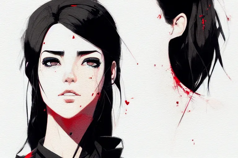 Image similar to a ultradetailed beautiful panting of a stylish woman wearing a shirt with a tie, she has black hair, by conrad roset, greg rutkowski and makoto shinkai, trending on artstation