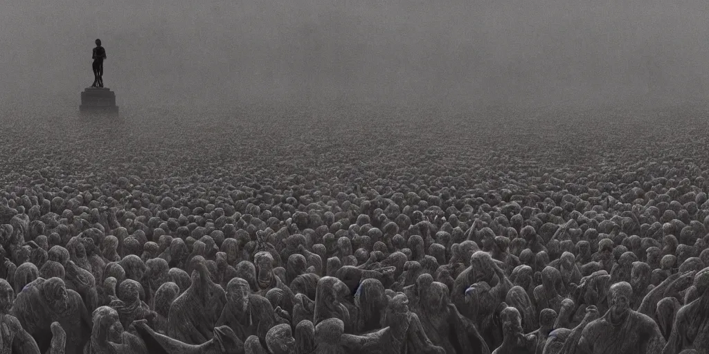 Image similar to highly detailed photograph a military sponsored coahella with crowds centered around statue of a roman mark zuckerberg, dust storm, cinematic, ultra realistic, realism, intricate, digital art, ambient, by beksinski, by jamie hewlett, gothic art style, 3 5 mm film grain, artstation