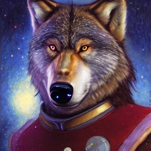 Image similar to a portrait of a male wolf bear in starfleet uniform at night in a dark forest. zootopia fursona furaffinity furry art detailed face painting by gaston bussiere craig mullins jc leyendecker gustav klimt artgerm greg rutkowski furry