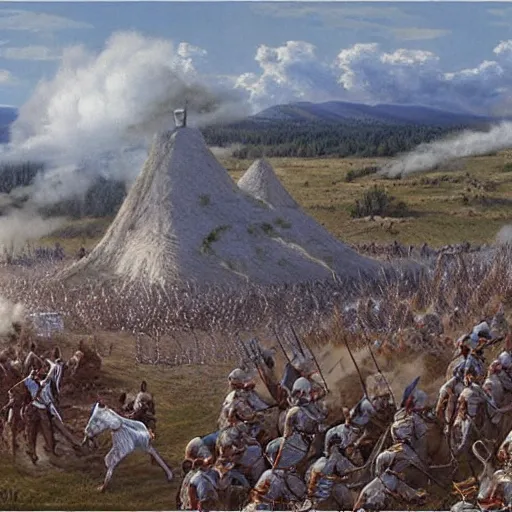 Image similar to the battle of the little bighorn. trending on artstation, by ted nasmith