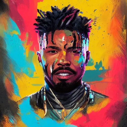 Prompt: a matte painting of killmonger, drip, stylish, paint pour, by sachin teng