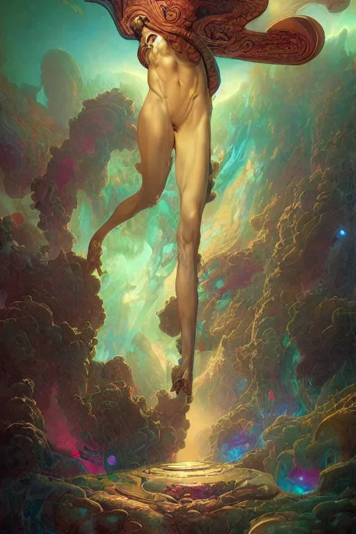 Image similar to god of nebula portals, fantasy drawing, ultra realistic, wide angle, art nouveau, intricate details, rainbowshift, vivid colors, highly detailed by peter mohrbacher, wayne barlowe, maxfield parrish, aaron horkey, gaston bussiere, craig mullins