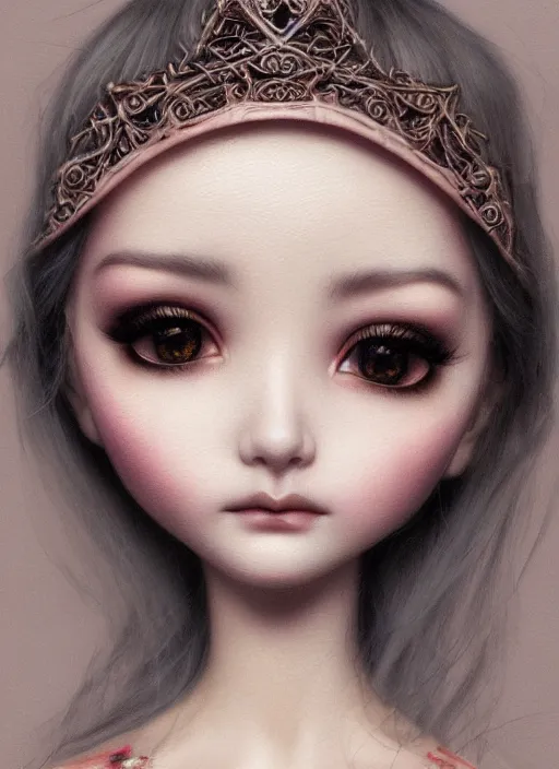 Image similar to closeup portrait a beautiful woman, moebius : 1 0, mark ryden : 5, popovy sisters : 1 0, intricate, hyperdetailed, bjd, trending on artstation : 3