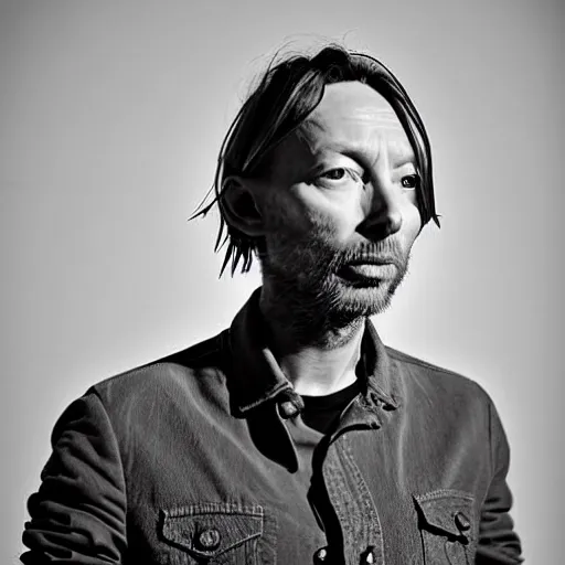 Prompt: Thom Yorke singer Radiohead frontman singer, ultrafine detail, chiaroscuro, private press, associated press photo, angelic photograph, masterpiece